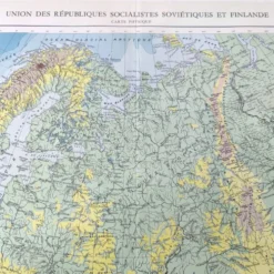 Carte ancienne Urss et Finlande 43x43cm de 1950