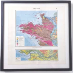 Carte Bretagne et estuaire Loire 43x43cm vintage de 1950