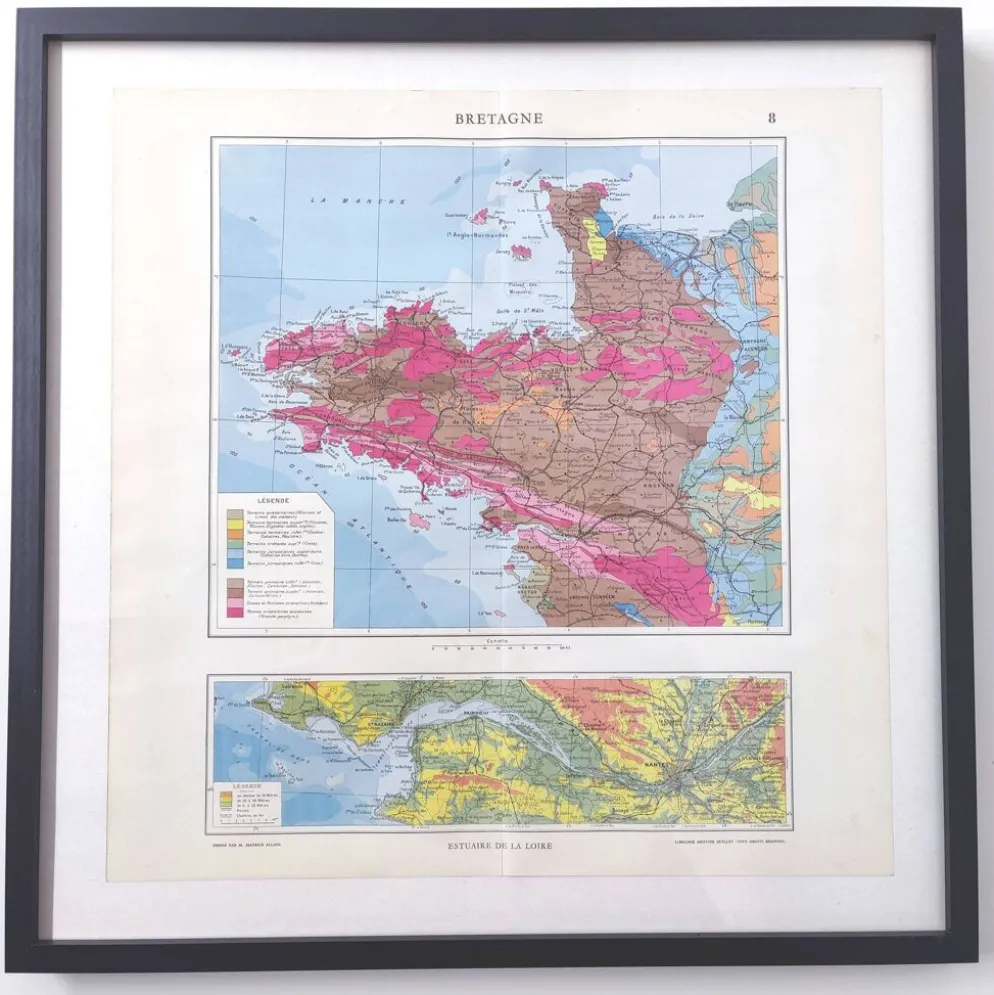 Carte Bretagne et estuaire Loire 43x43cm vintage de 1950