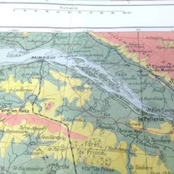 Carte Bretagne et estuaire Loire 43x43cm vintage de 1950