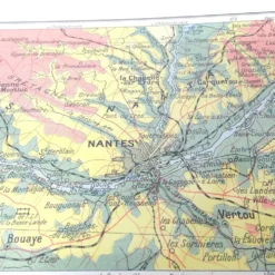 Carte Bretagne et estuaire Loire 43x43cm vintage de 1950