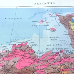 Carte Bretagne et estuaire Loire 43x43cm vintage de 1950