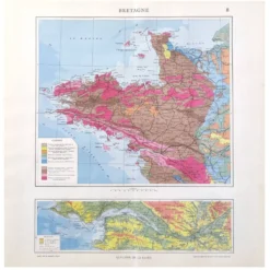 Carte Bretagne et estuaire Loire 43x43cm vintage de 1950
