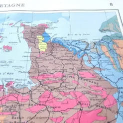 Carte Bretagne et estuaire Loire 43x43cm vintage de 1950