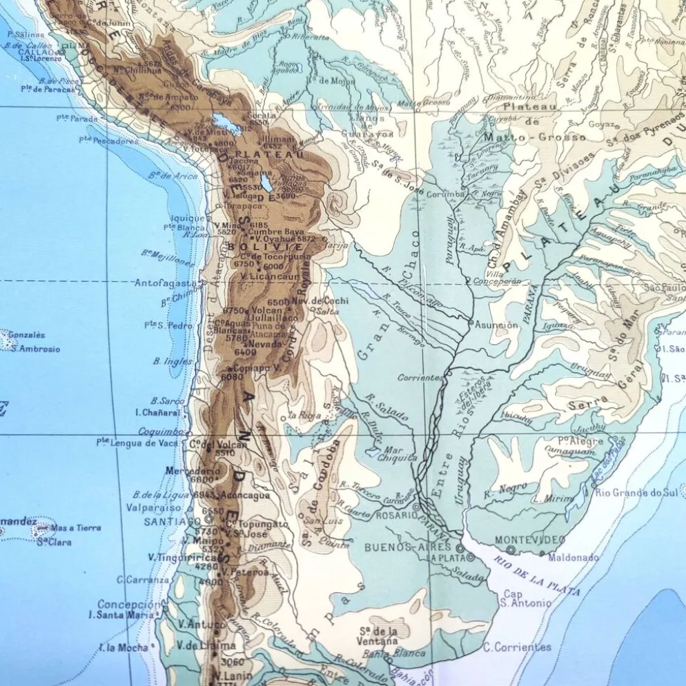 Carte de Amérique du Sud vintage de 1950