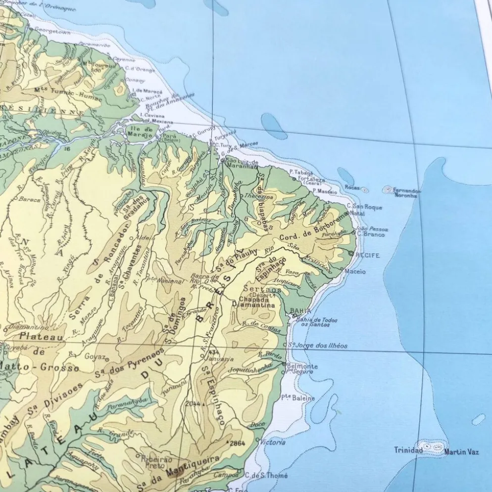 Carte de Amérique du Sud vintage de 1950