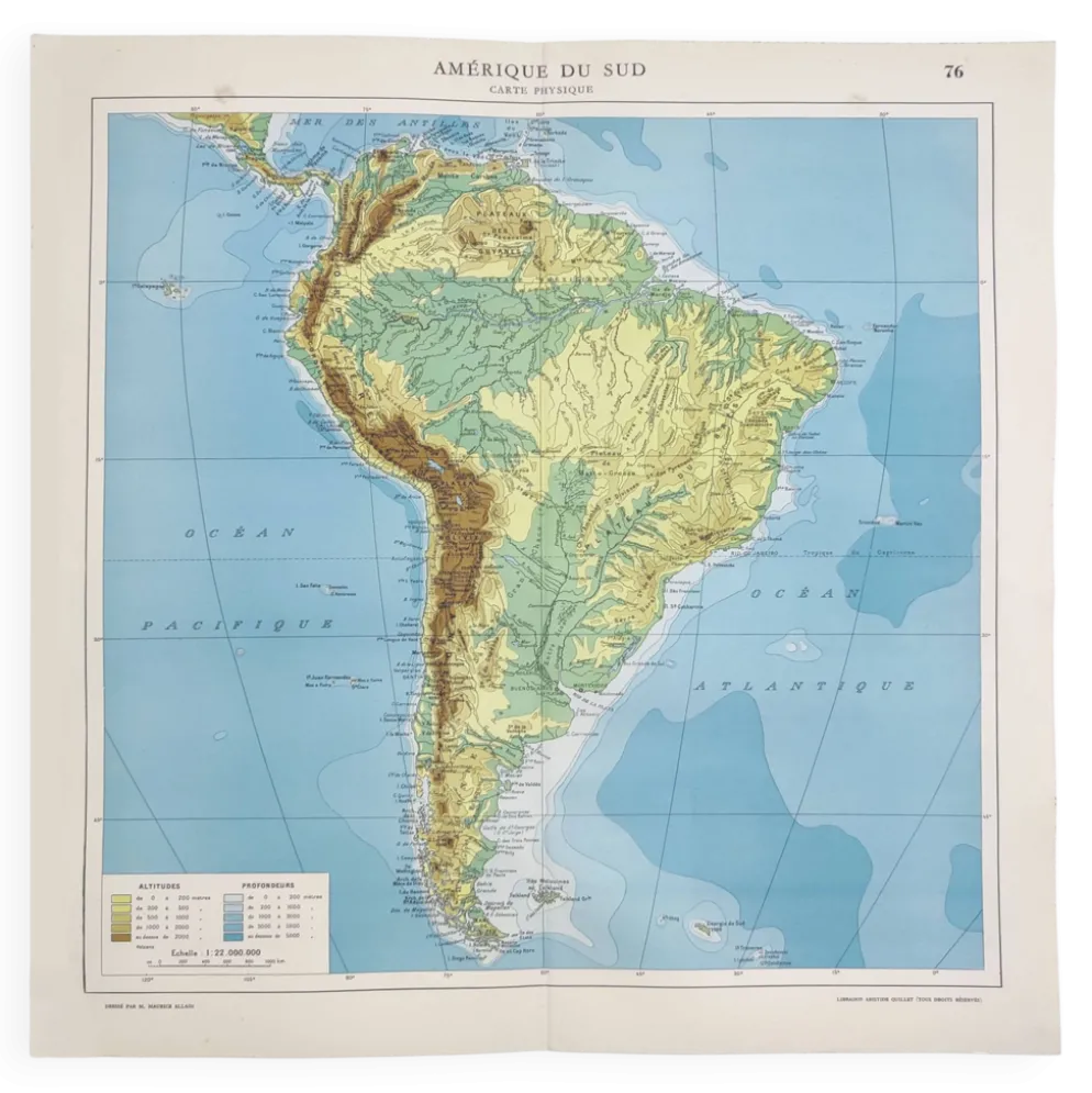 Carte de Amérique du Sud vintage de 1950