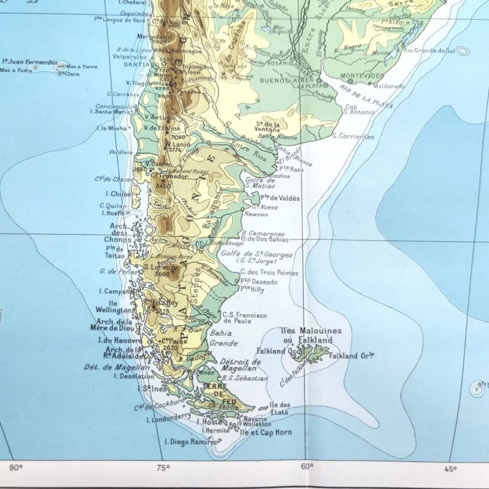 Carte de Amérique du Sud vintage de 1950
