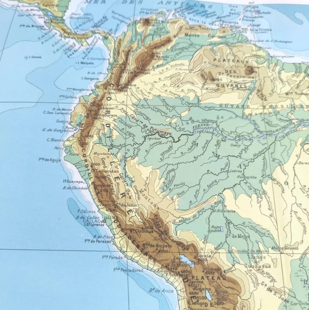 Carte de Amérique du Sud vintage de 1950