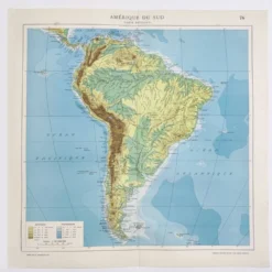 Carte de Amérique du Sud vintage de 1950