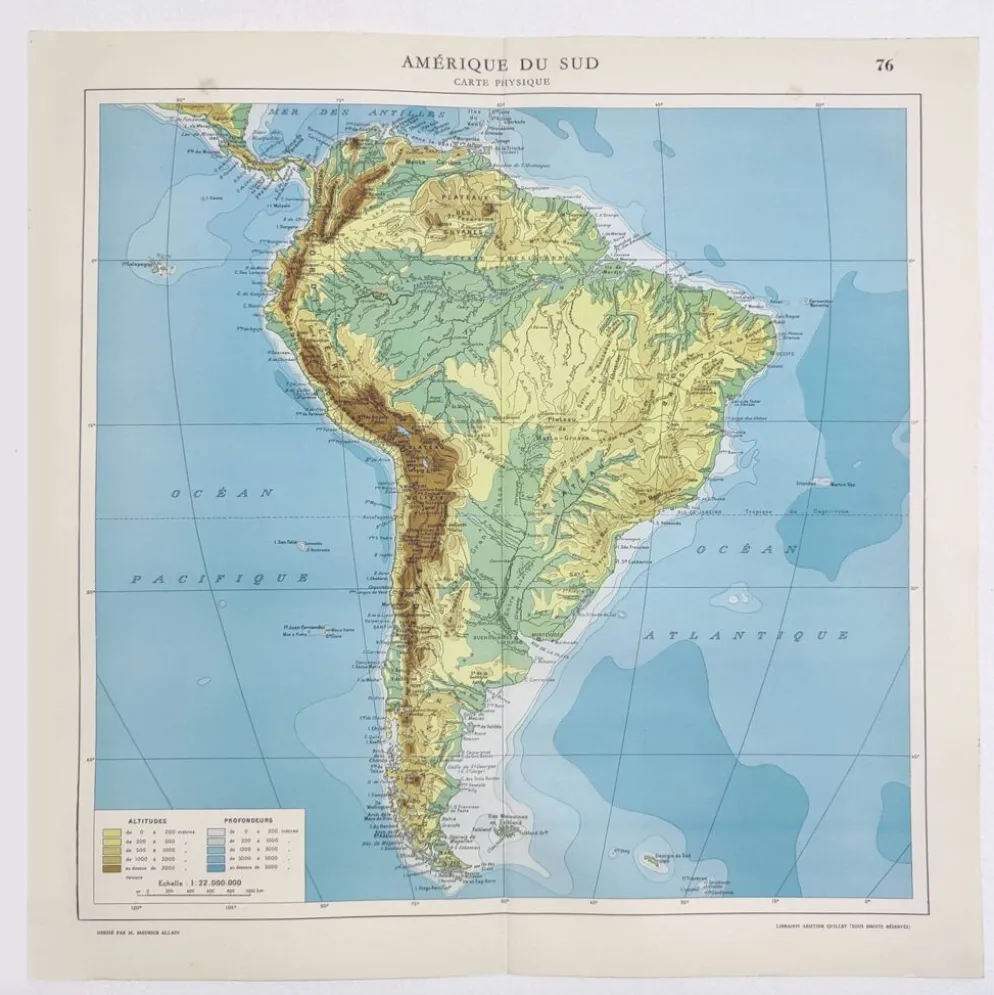Carte de Amérique du Sud vintage de 1950