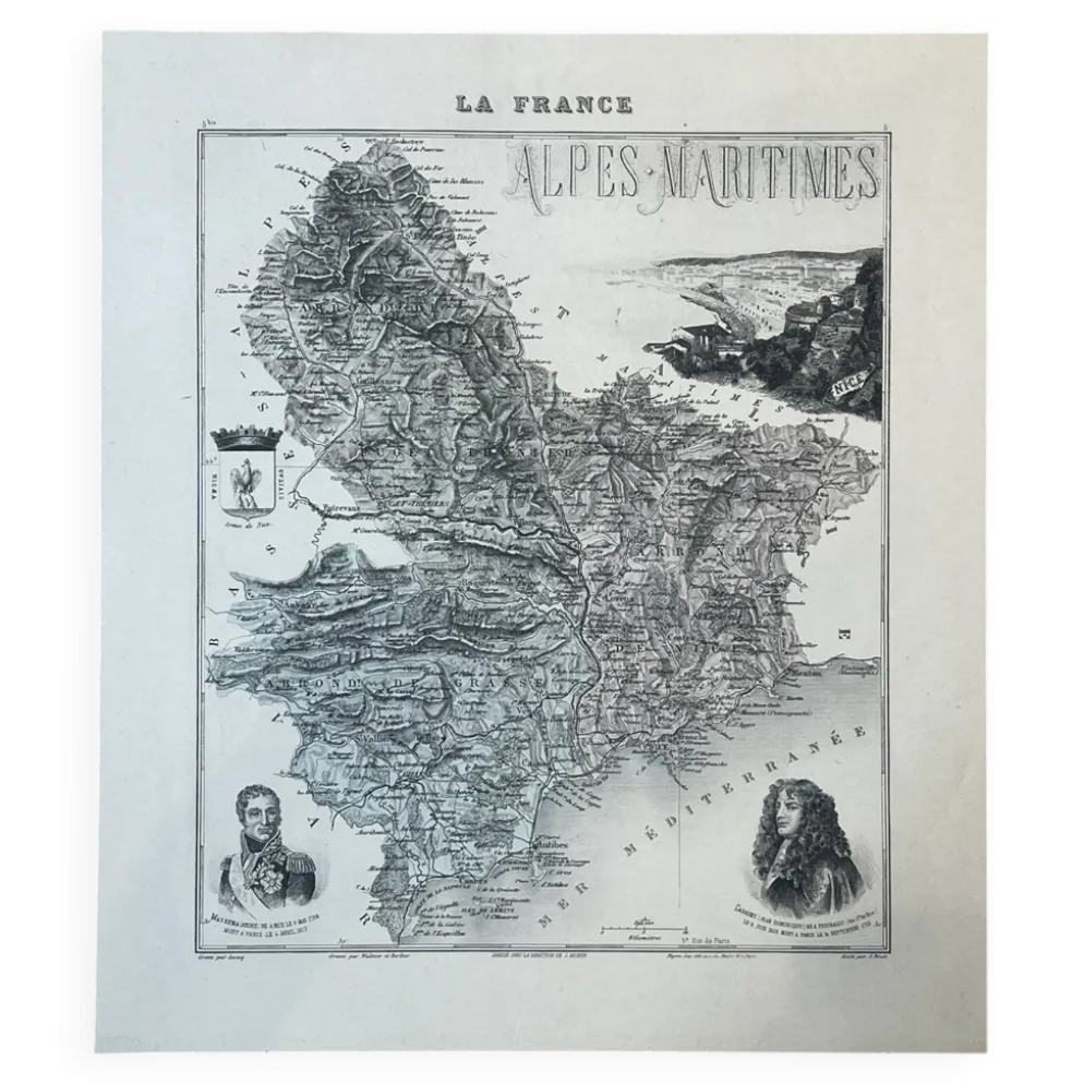 Carte des Alpes-Maritimes - Massena et Cassini, 27x31cm