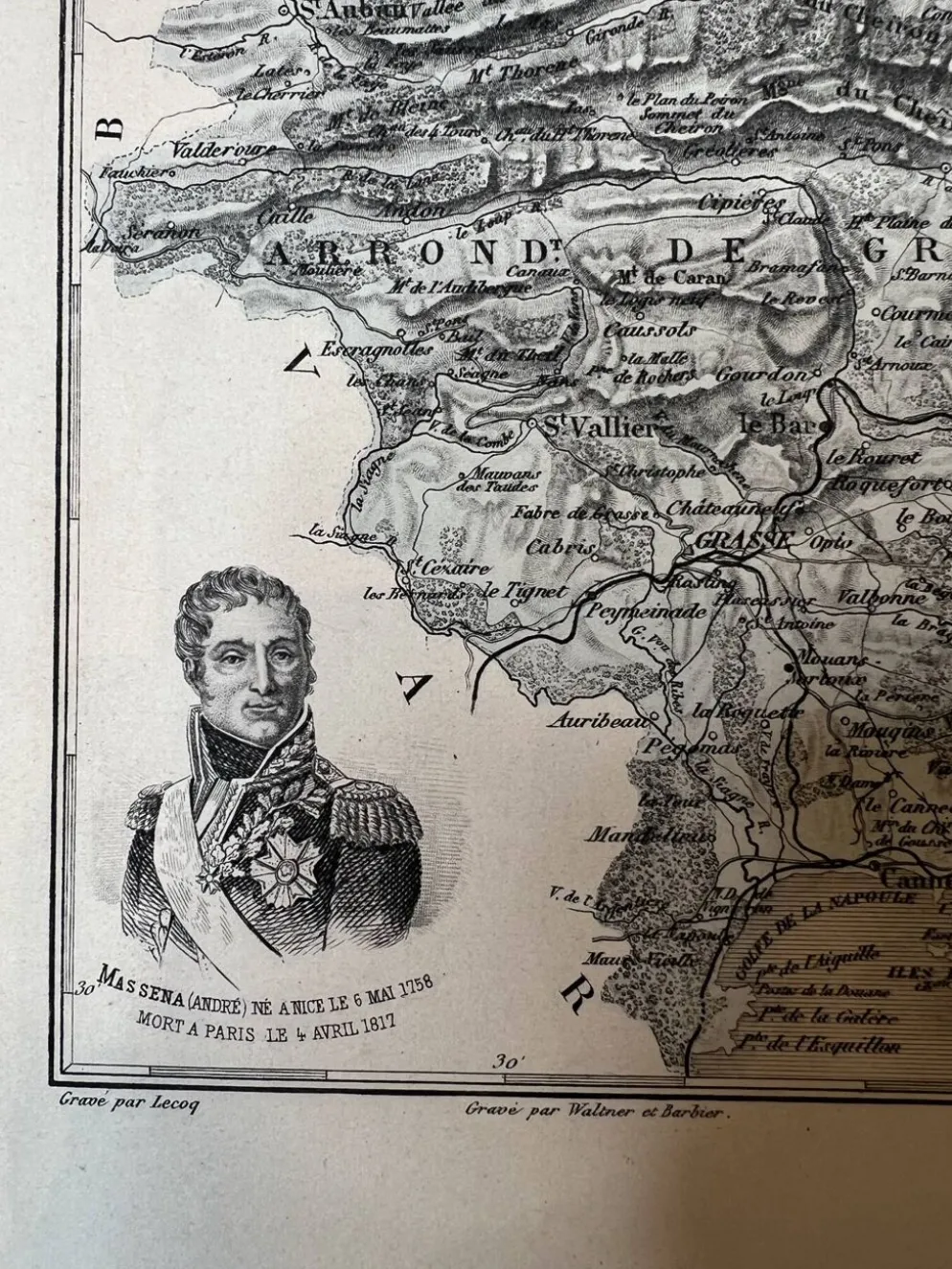 Carte des Alpes-Maritimes - Massena et Cassini, 27x31cm