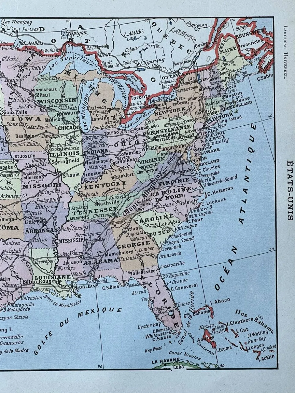 Carte des États Unis - 20x29cm 1922