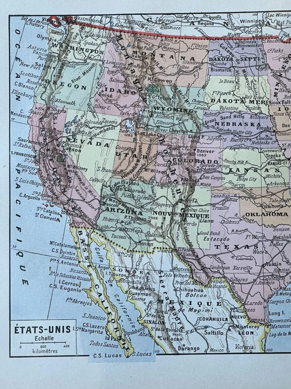 Carte des États Unis - 20x29cm 1922
