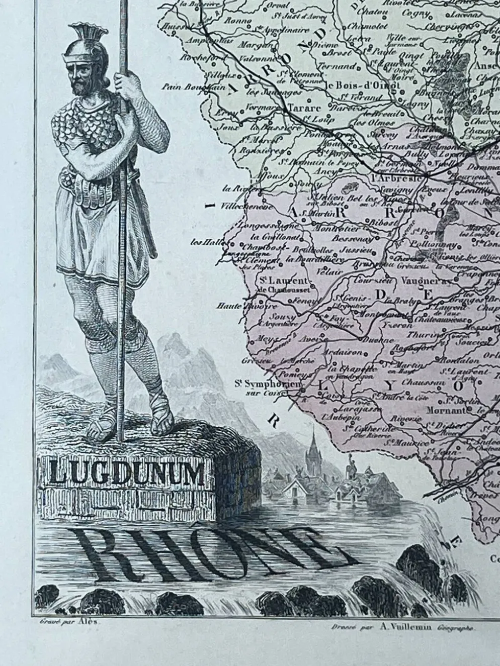Carte du Rhône - Lyon, Ampère, Jacquart, 23x27cm