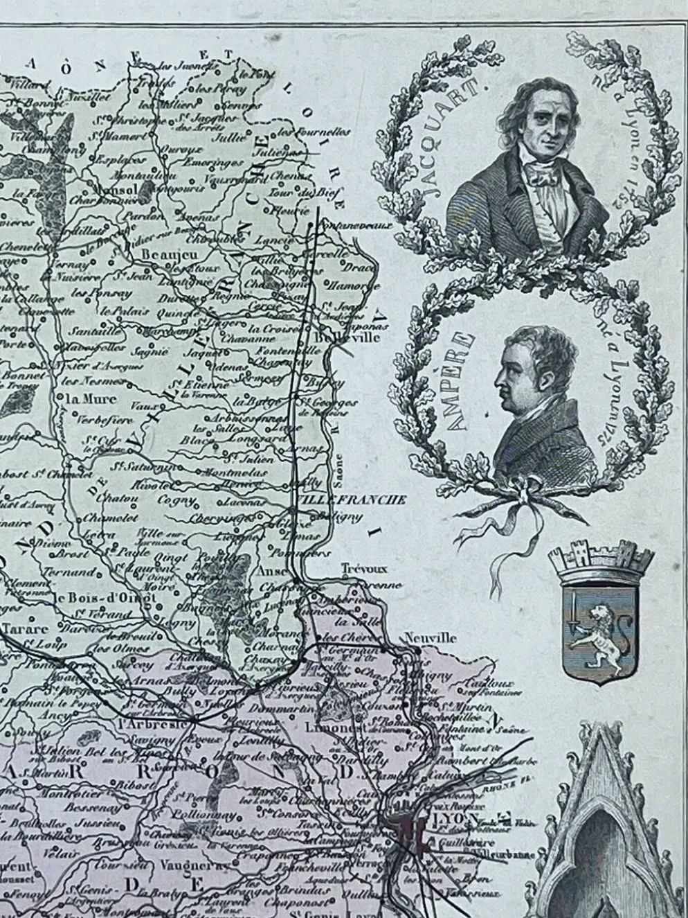 Carte du Rhône - Lyon, Ampère, Jacquart, 23x27cm