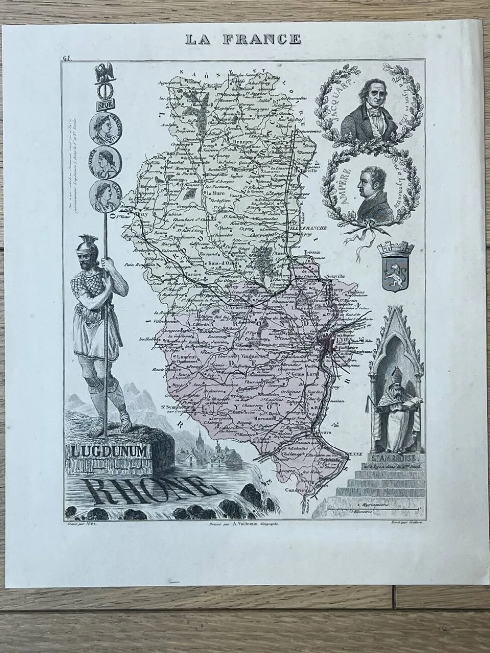 Carte du Rhône - Lyon, Ampère, Jacquart, 23x27cm
