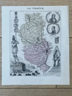 Carte du Rhône - Lyon, Ampère, Jacquart, 23x27cm
