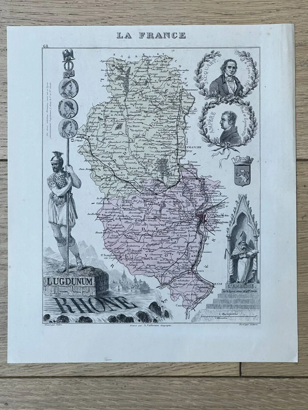Carte du Rhône - Lyon, Ampère, Jacquart, 23x27cm