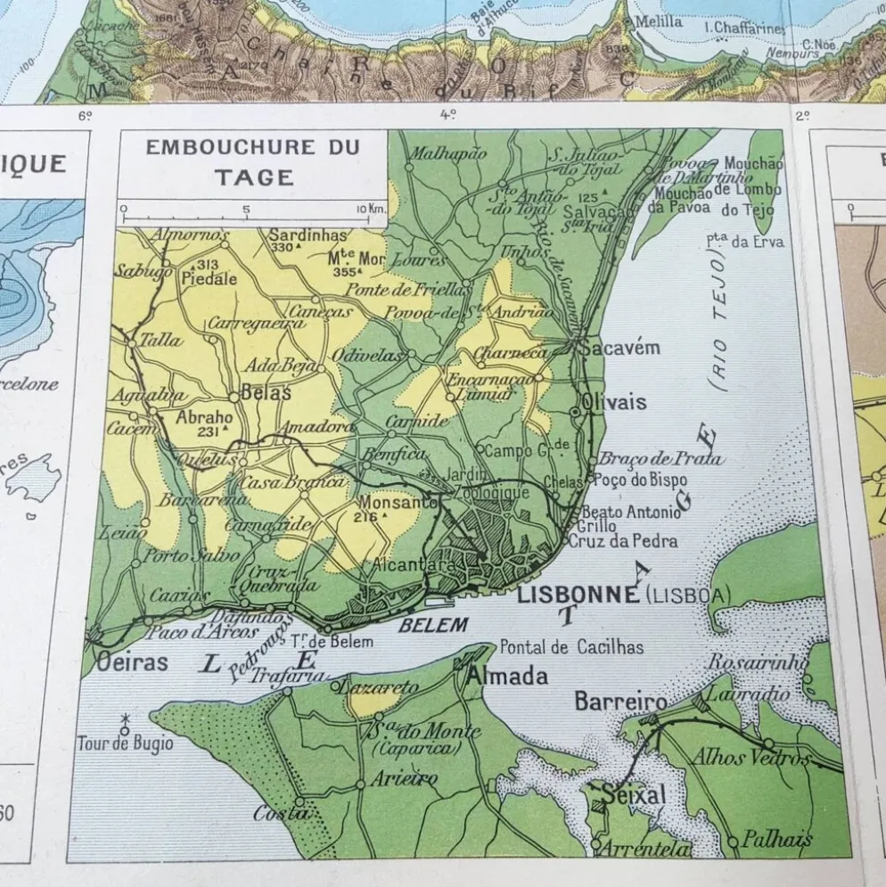 Carte Espagne et Portugal en couleurs vintage 43x43cm de 1950
