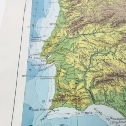 Carte Espagne et Portugal en couleurs vintage 43x43cm de 1950