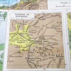 Carte Espagne et Portugal en couleurs vintage 43x43cm de 1950