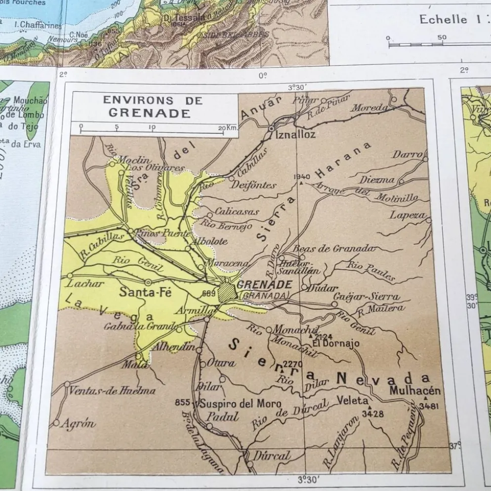 Carte Espagne et Portugal en couleurs vintage 43x43cm de 1950