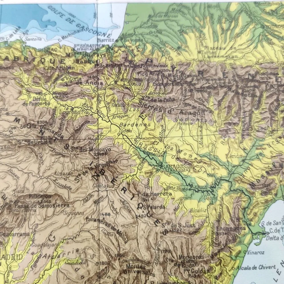 Carte Espagne et Portugal en couleurs vintage 43x43cm de 1950