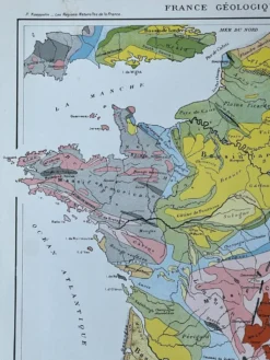 Carte géologique 1908 France en couleurs 27x37cm