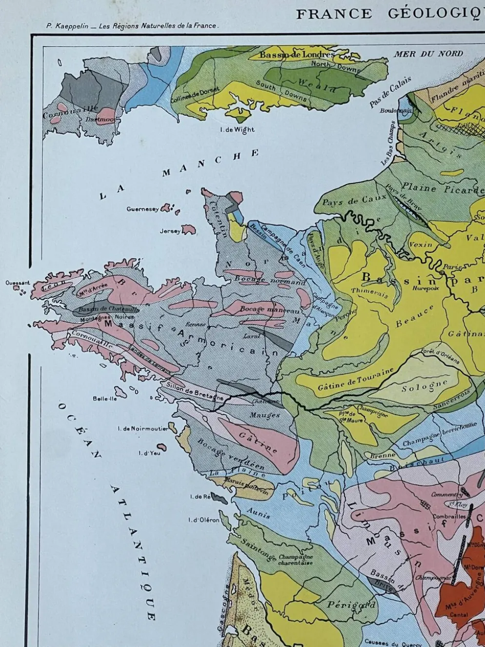 Carte géologique 1908 France en couleurs 27x37cm