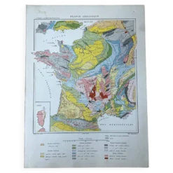 Carte géologique 1908 France en couleurs 27x37cm