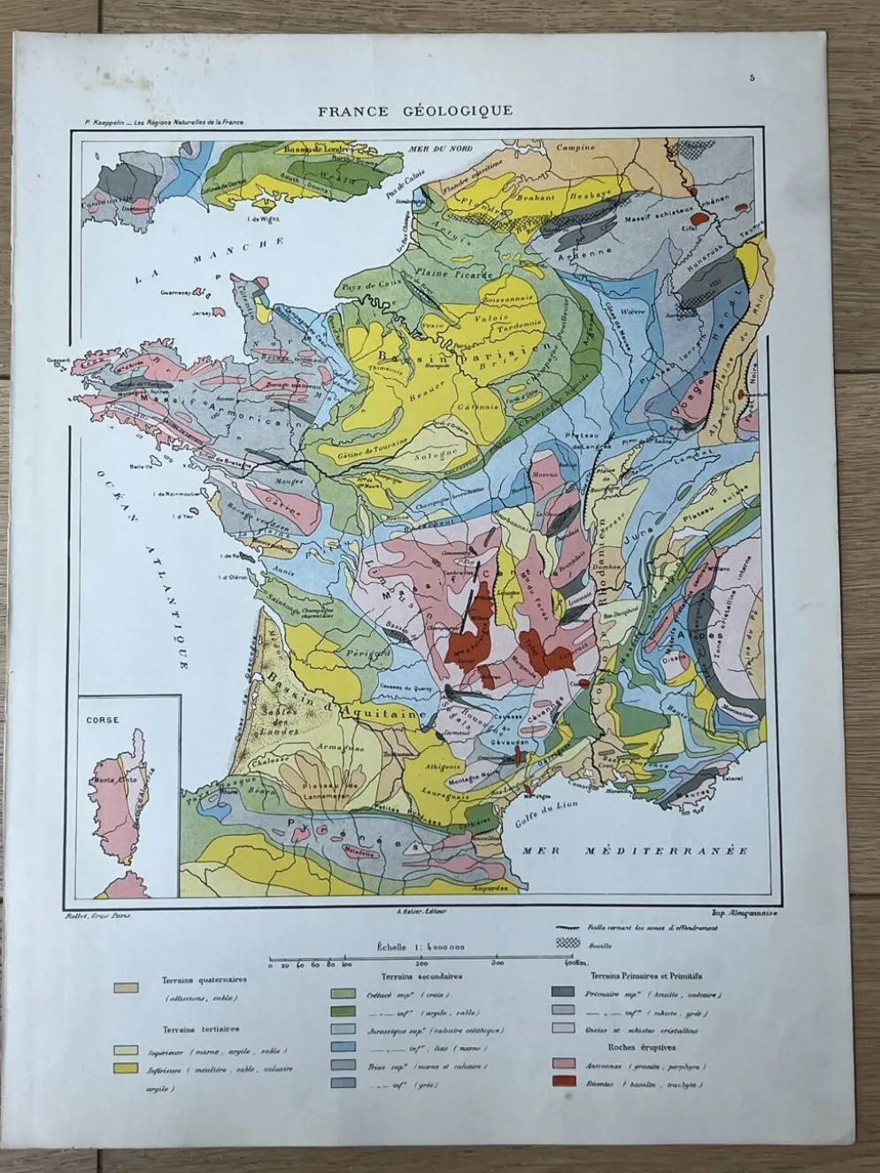 Carte géologique 1908 France en couleurs 27x37cm