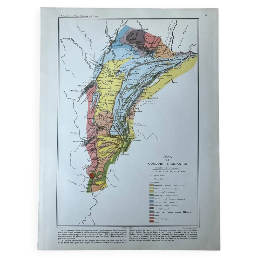 Carte géologique Jura et Suisse 27x37cm 1912