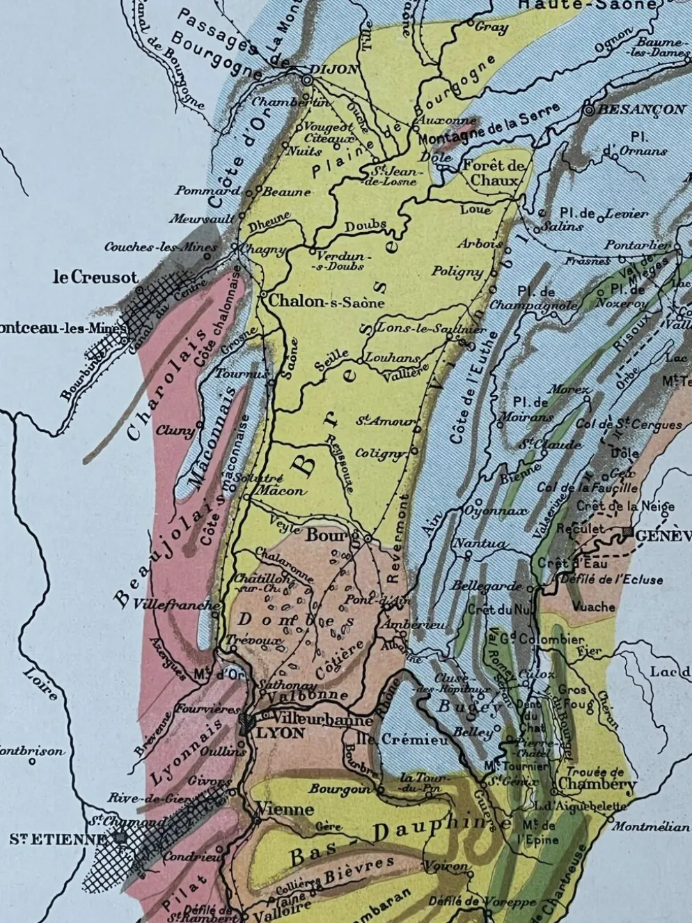 Carte géologique Jura et Suisse 27x37cm 1912