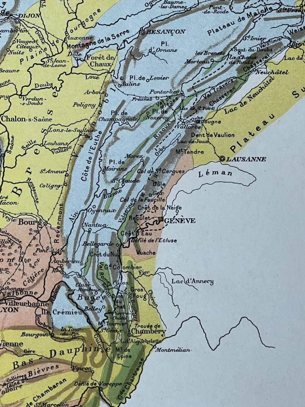 Carte géologique Jura et Suisse 27x37cm 1912