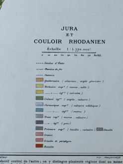 Carte géologique Jura et Suisse 27x37cm 1912