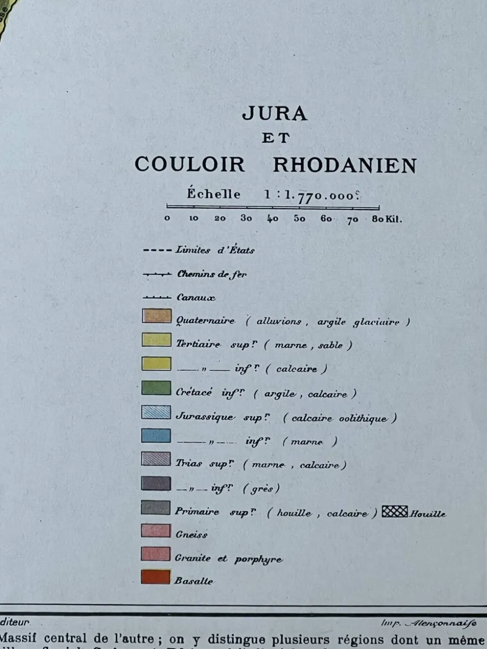 Carte géologique Jura et Suisse 27x37cm 1912