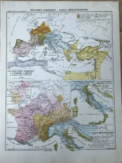 Carte historique - Royaumes barbares et Gaule mérovingienne - 27x37cm