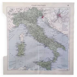 Carte Italie Europe illustrée 43x43cm vintage de 1950
