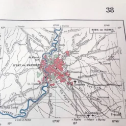 Carte Italie Europe illustrée 43x43cm vintage de 1950