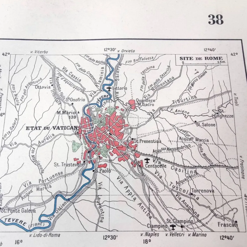 Carte Italie Europe illustrée 43x43cm vintage de 1950