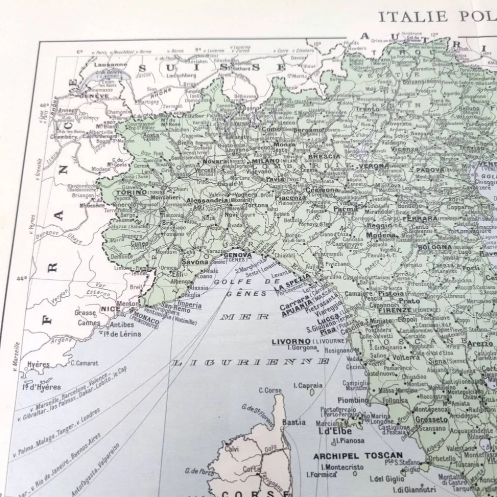 Carte Italie Europe illustrée 43x43cm vintage de 1950