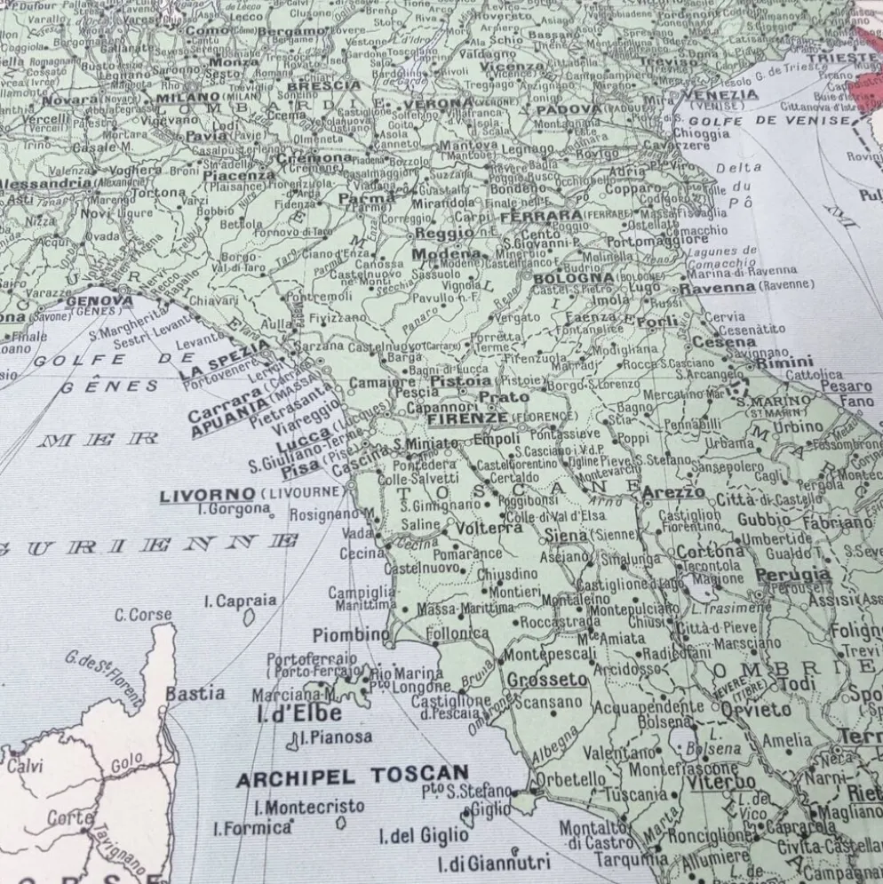 Carte Italie Europe illustrée 43x43cm vintage de 1950
