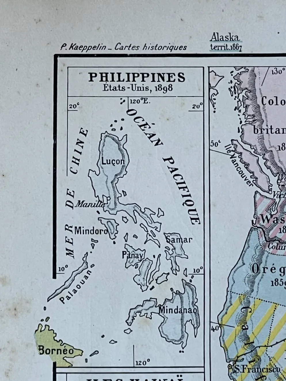 Carte 1908 L’Amérique et l’Afrique 37,5x27,5cm