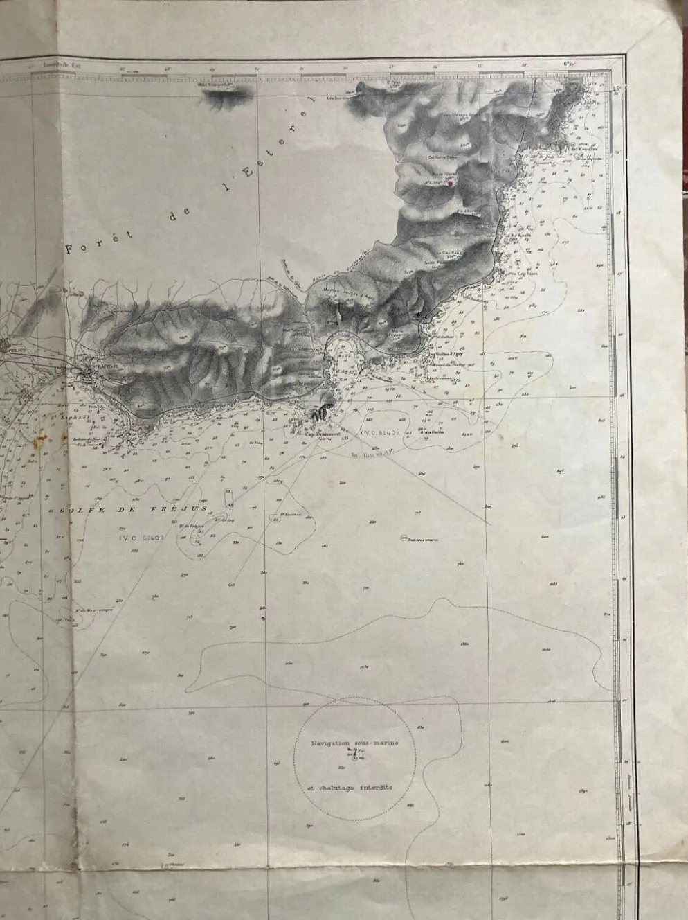 Carte marine ancienne - Du Cap Camarat au cap Roux en passant par St Tropez St Raphael Ste Maxime