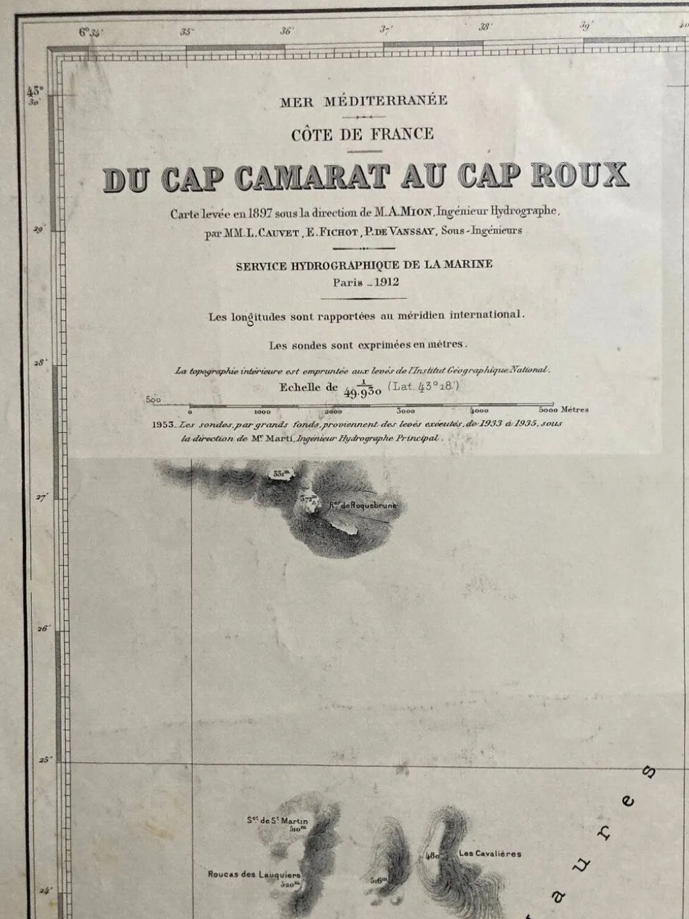 Carte marine ancienne - Du Cap Camarat au cap Roux en passant par St Tropez St Raphael Ste Maxime