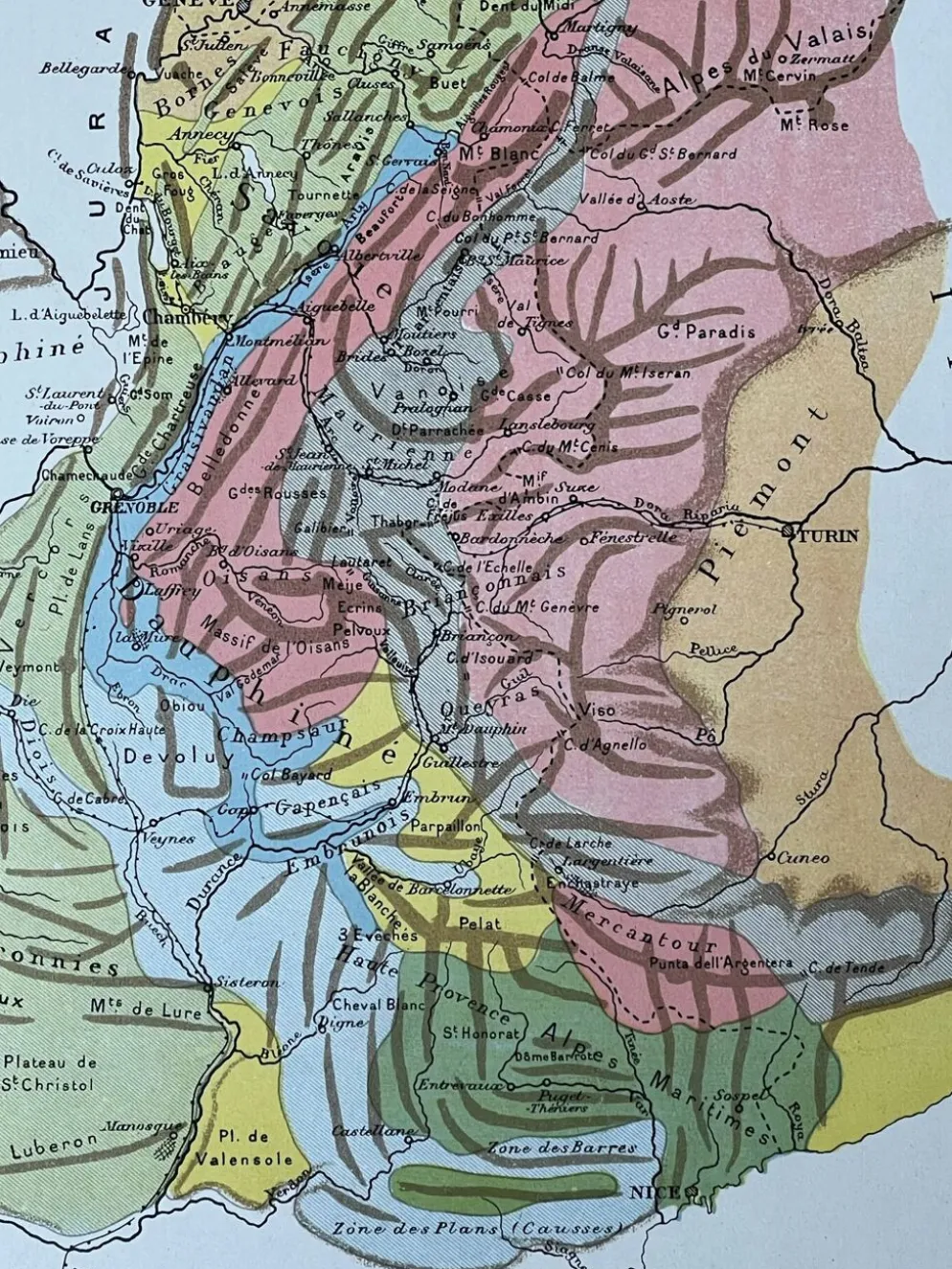 Carte originale Alpes - 37x27cm - 1908