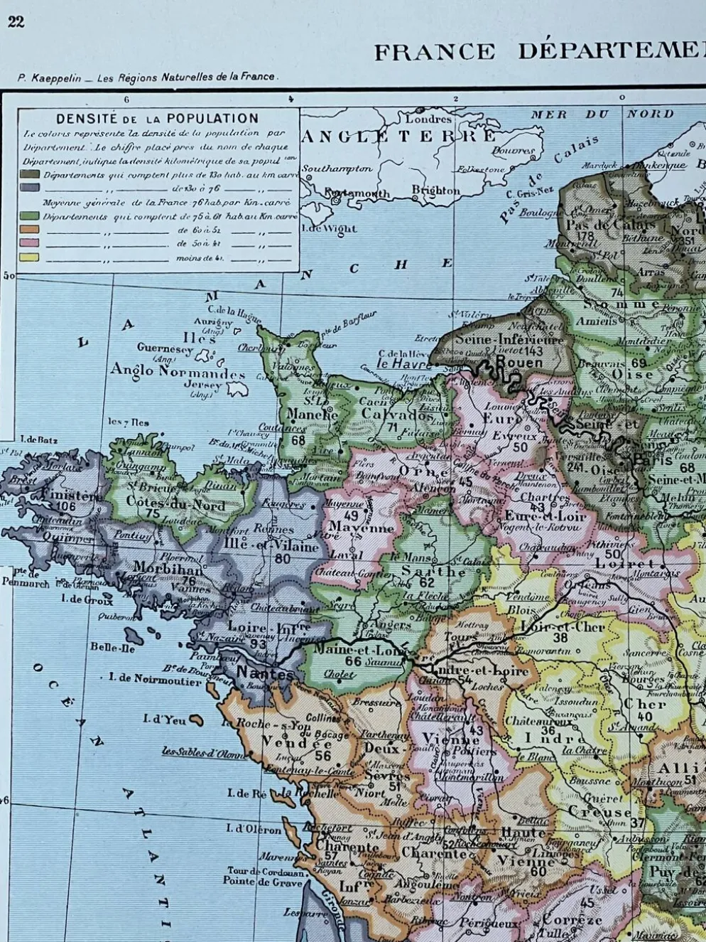 Carte originale de la France 37x27cm - 1908