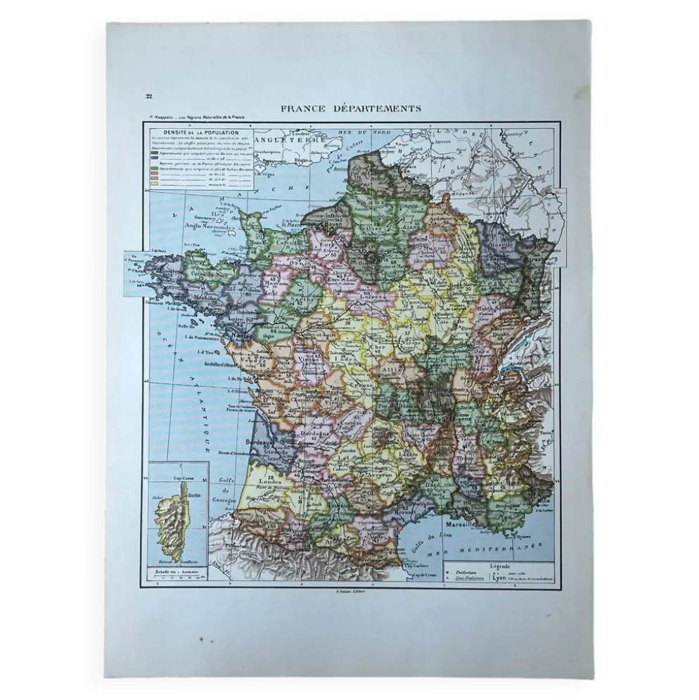 Carte originale de la France 37x27cm - 1908